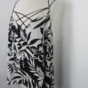 NEW Express Strappy Camisole Tank Black Tropical Print Women's XL